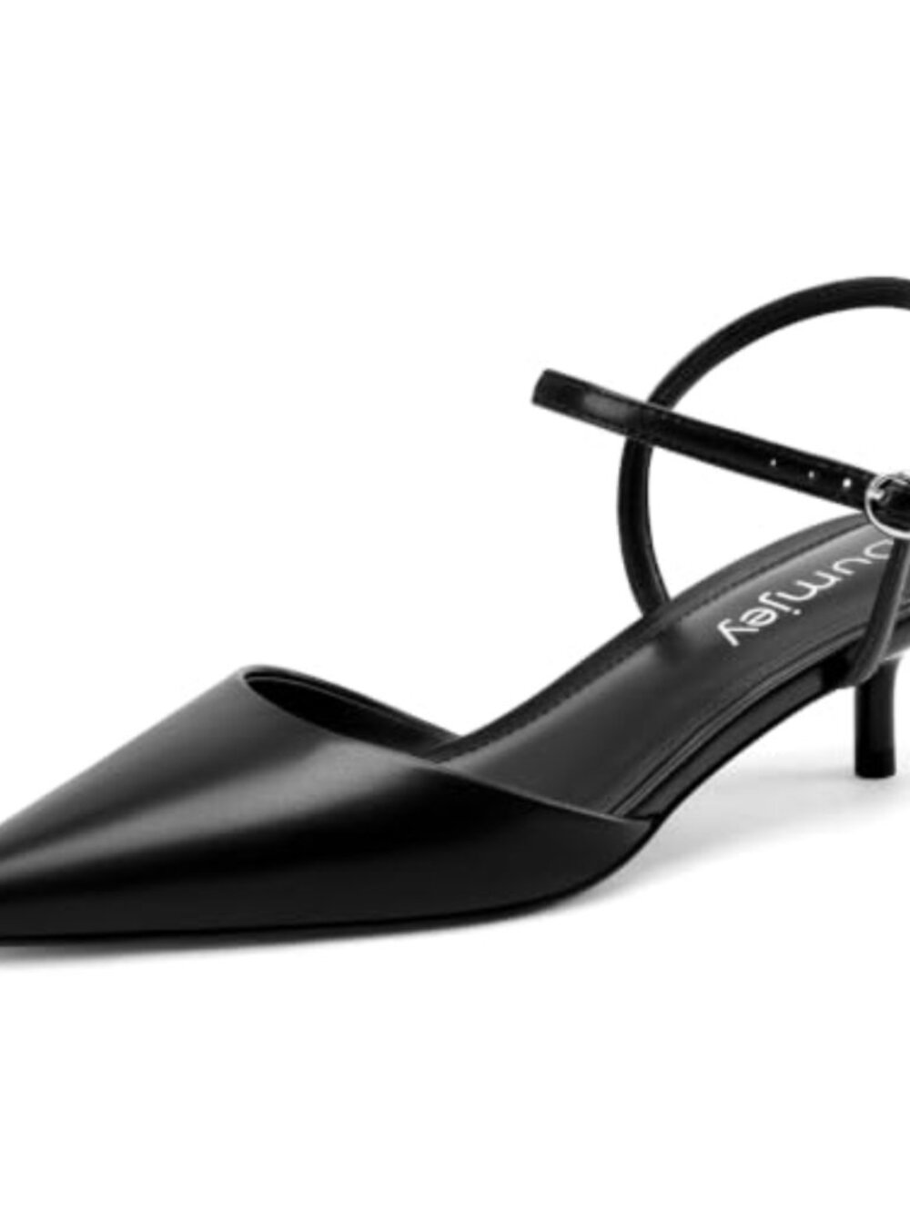 Kitten Heel Pumps Pointed Toe Low Heels Faux Leather Dress Shoes Ankle Strap